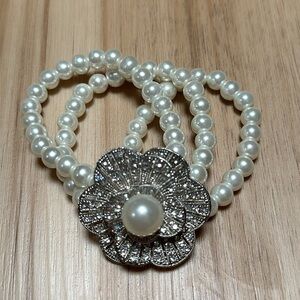 Rhinestone Crystal Pearl Flower Beaded Bracelet